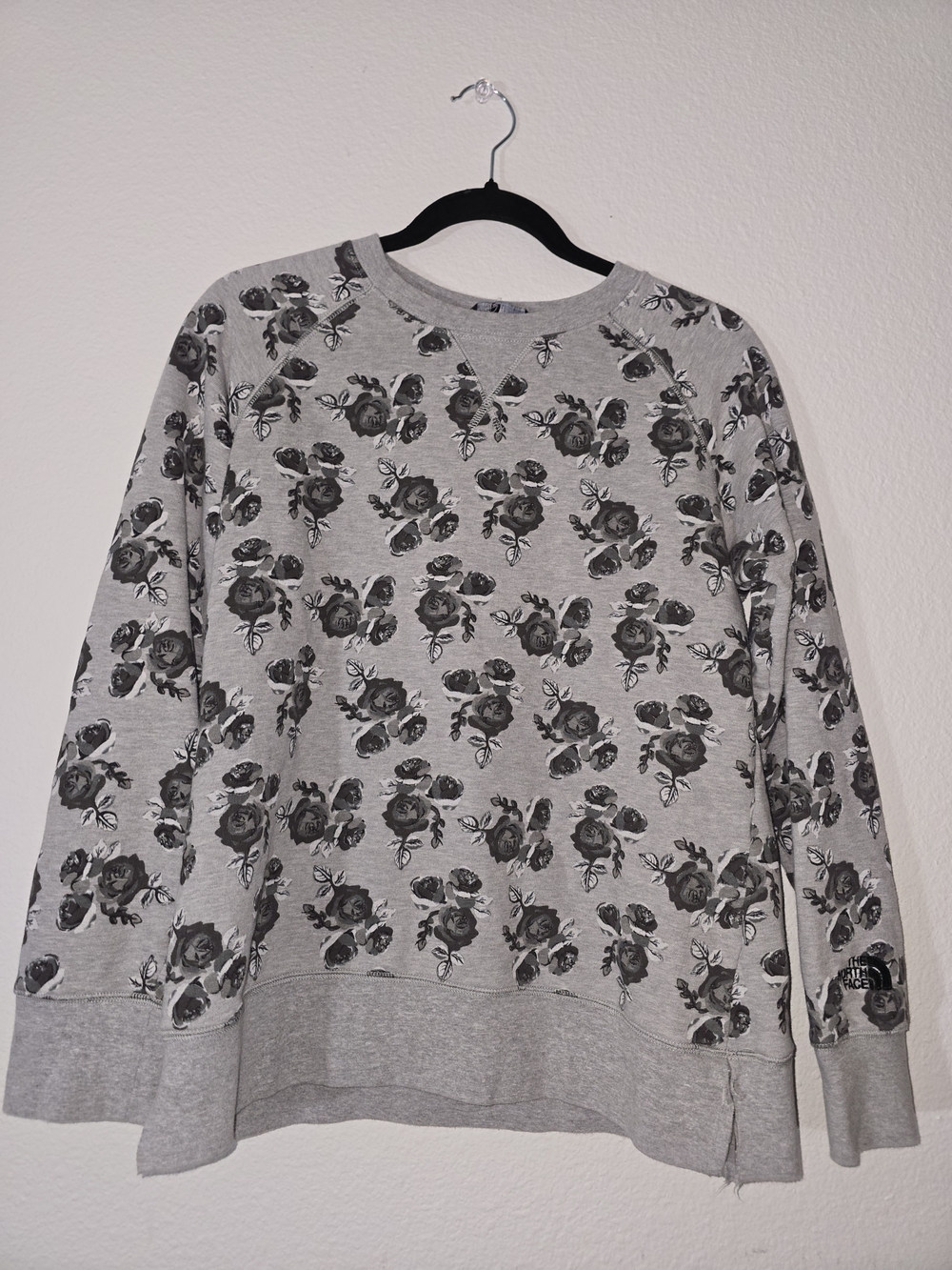 The North Face Gray Crewneck Sweater with Black Floral Print